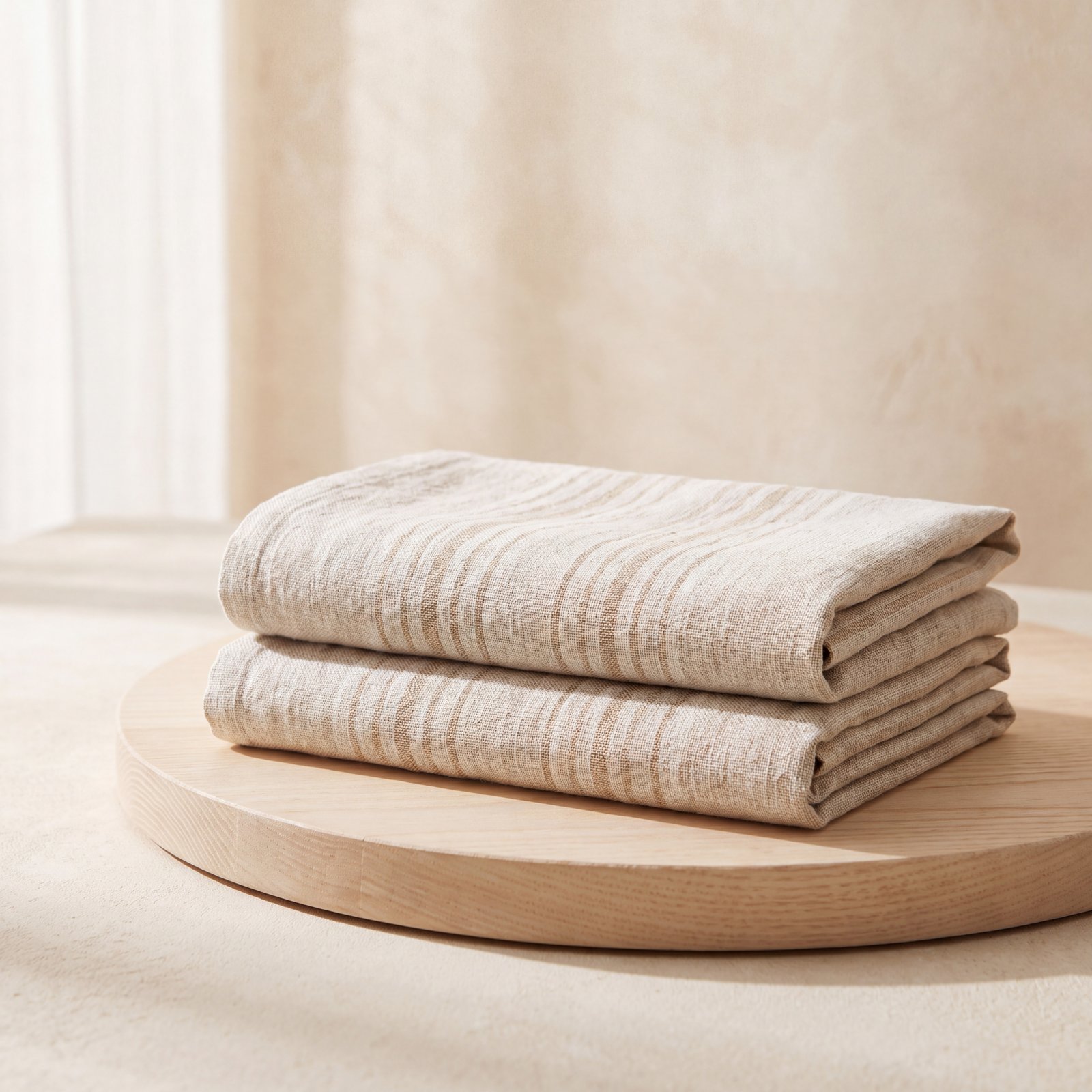 Linen Tea Towel Pair — Sand Stripe